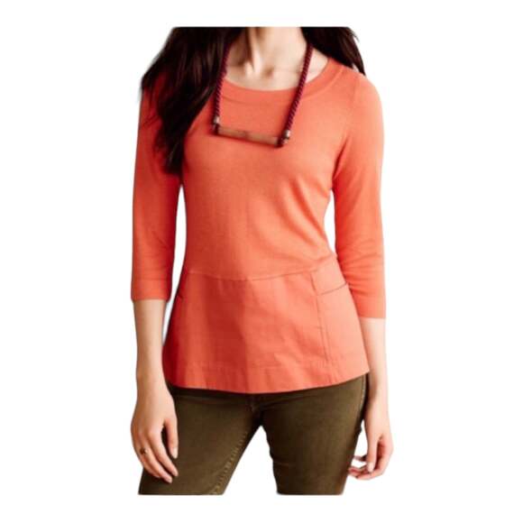 Moth by Anthropologie 3/4 sleeve top tangerine wool blend woman’s size Large - Picture 1 of 7
